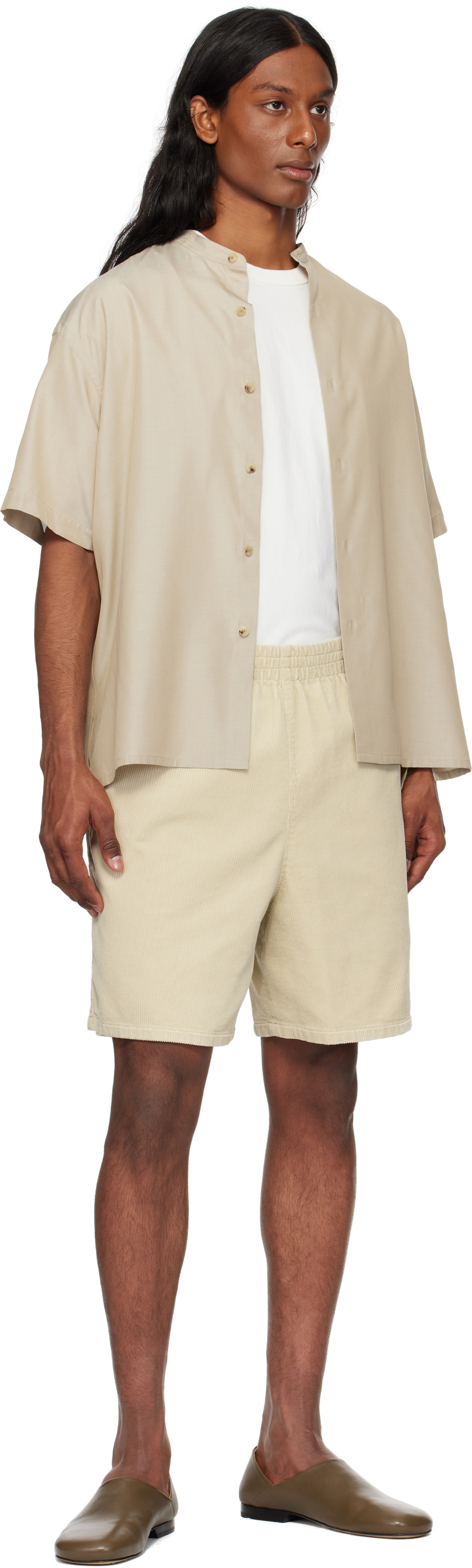 YLÈVE Beige Organic Cotton Corduroy Shorts