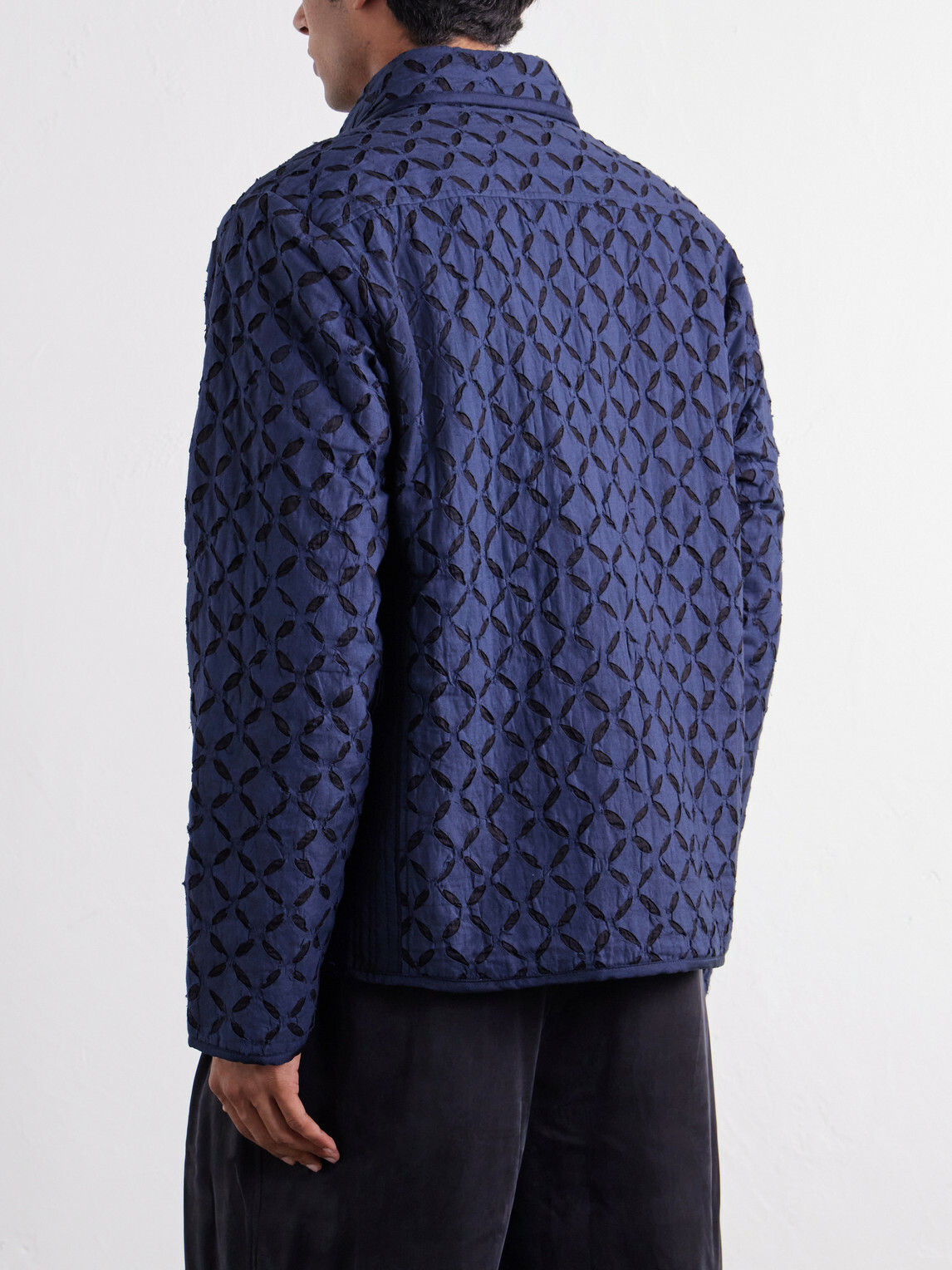 Kardo - Wynton Cut-Out Padded Textured-Cotton Blouson Jacket - Blue
