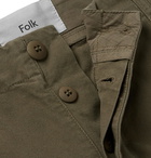 Folk - Assembly Tapered Pleated Cotton-Canvas Trousers - Men - Green