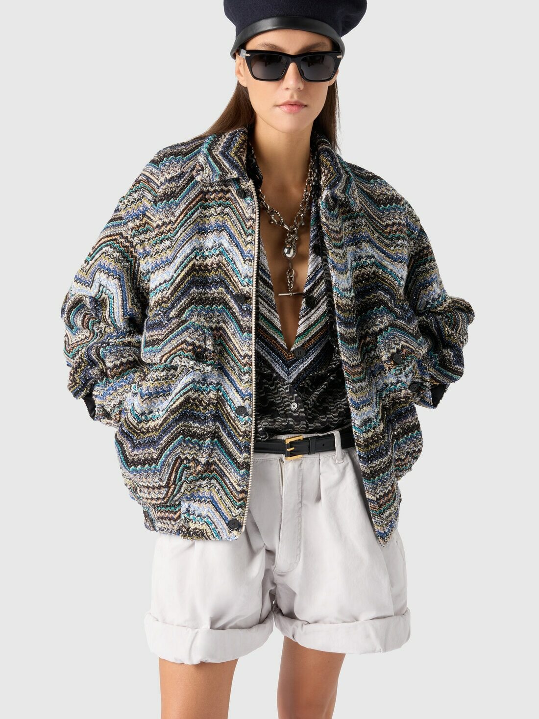 Missoni - Oversized jacket in wool blend zig zag, Women, Multicoloured
