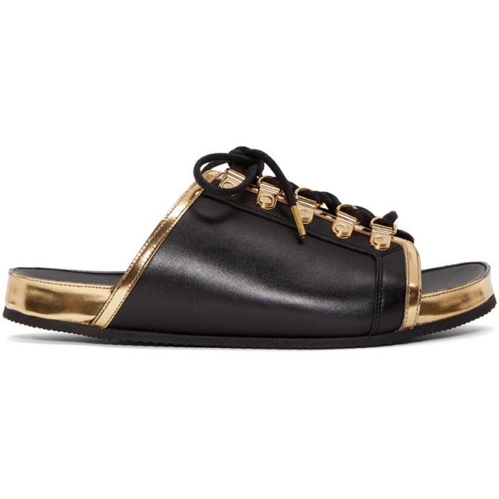Photo: Balmain Black and Gold Lace-Up Sandals