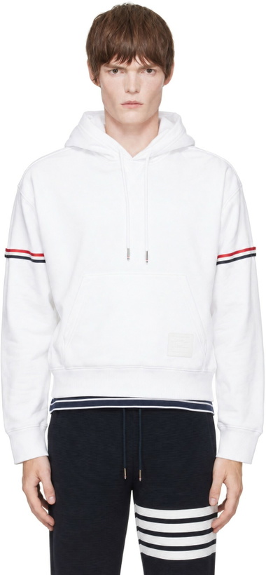 Photo: Thom Browne White Loopback Jersey Armband Oversized Hoodie