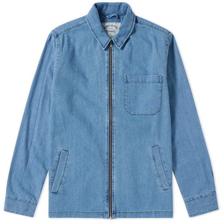 Photo: Portuguese Flannel Fecho Denim Zip Shirt Jacket Blue