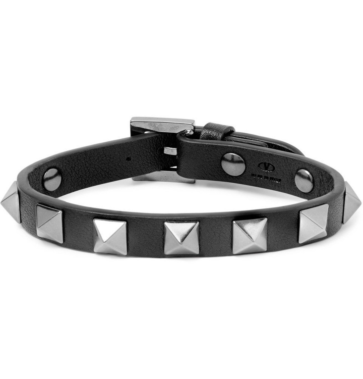 Photo: Valentino - Valentino Garavani Rockstud Leather and Ruthenium Bracelet - Black