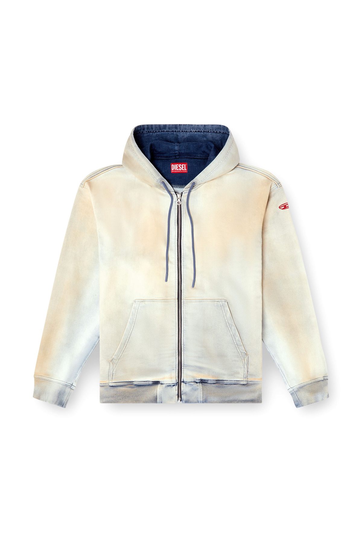 Diesel Zip-up hoodie in coated dusty Track Denim - Sweaters
