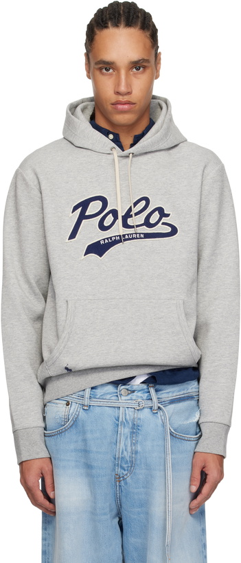 Photo: Polo Ralph Lauren Gray Logo Double-Knit Hoodie