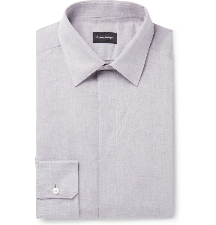 Photo: Ermenegildo Zegna - Light-Grey Slim-Fit Linen and Cotton-Blend Shirt - Gray