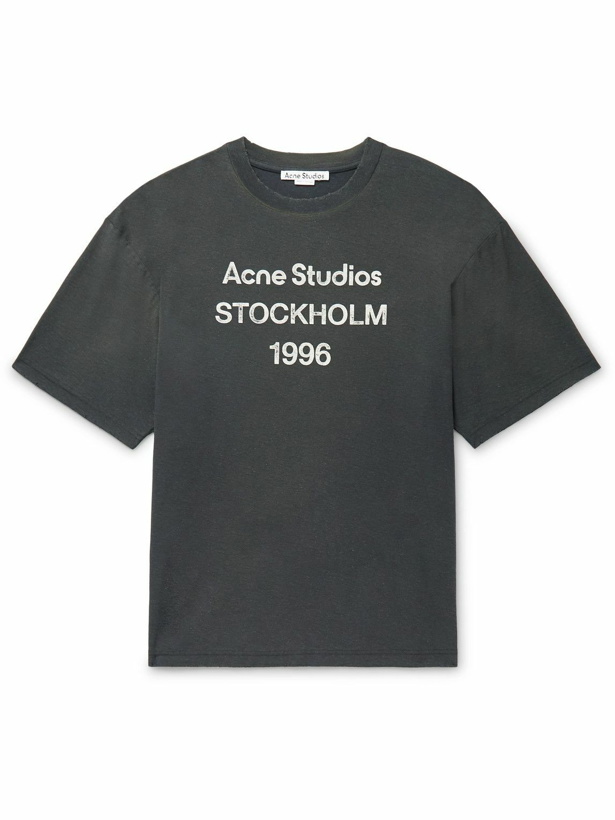 Photo: Acne Studios - Oversized Distressed Logo-Print Cotton and Hemp-Blend Jersey T-shirt - Gray