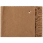 Maison Kitsuné Men's Fox Head Patch Wool Scarf in Beige