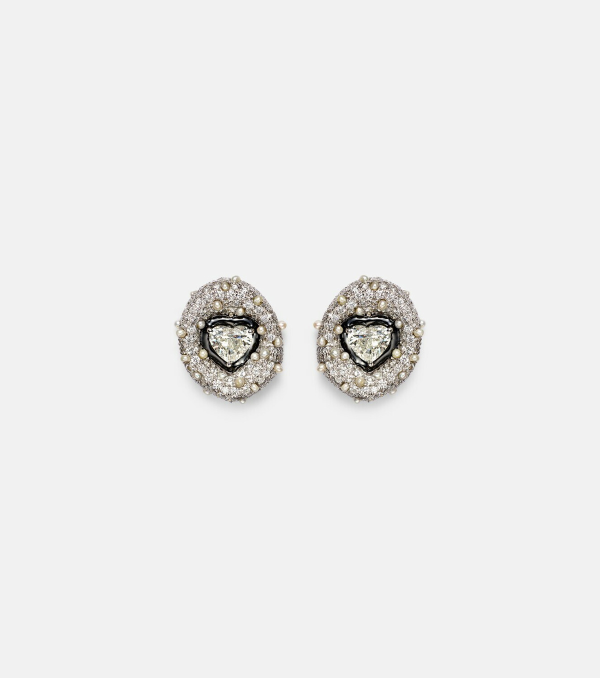 Kamyen 18kt white gold earrings with diamonds and enamel