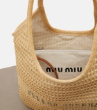 Miu Miu Ivy raffia-effect and linen shopper
