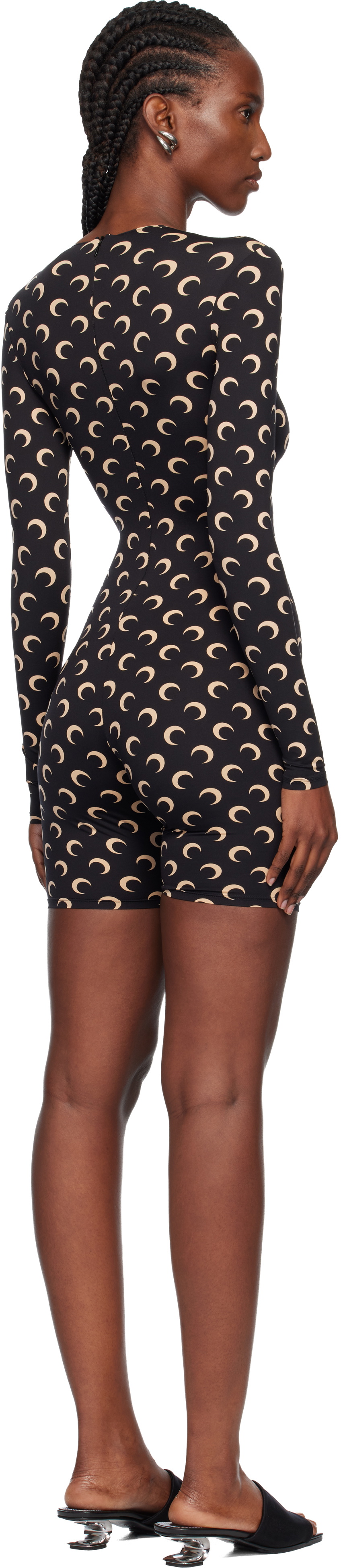 Marine Serre Black Recycled Moon Jersey Short Catsuit