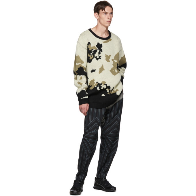 BED J.W. FORD Off-White and Black Wool Cow Knit Sweater