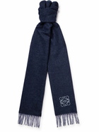 LOEWE - Fringed Logo-Embroidered Two-Tone Wool and Cashmere-Blend Scarf