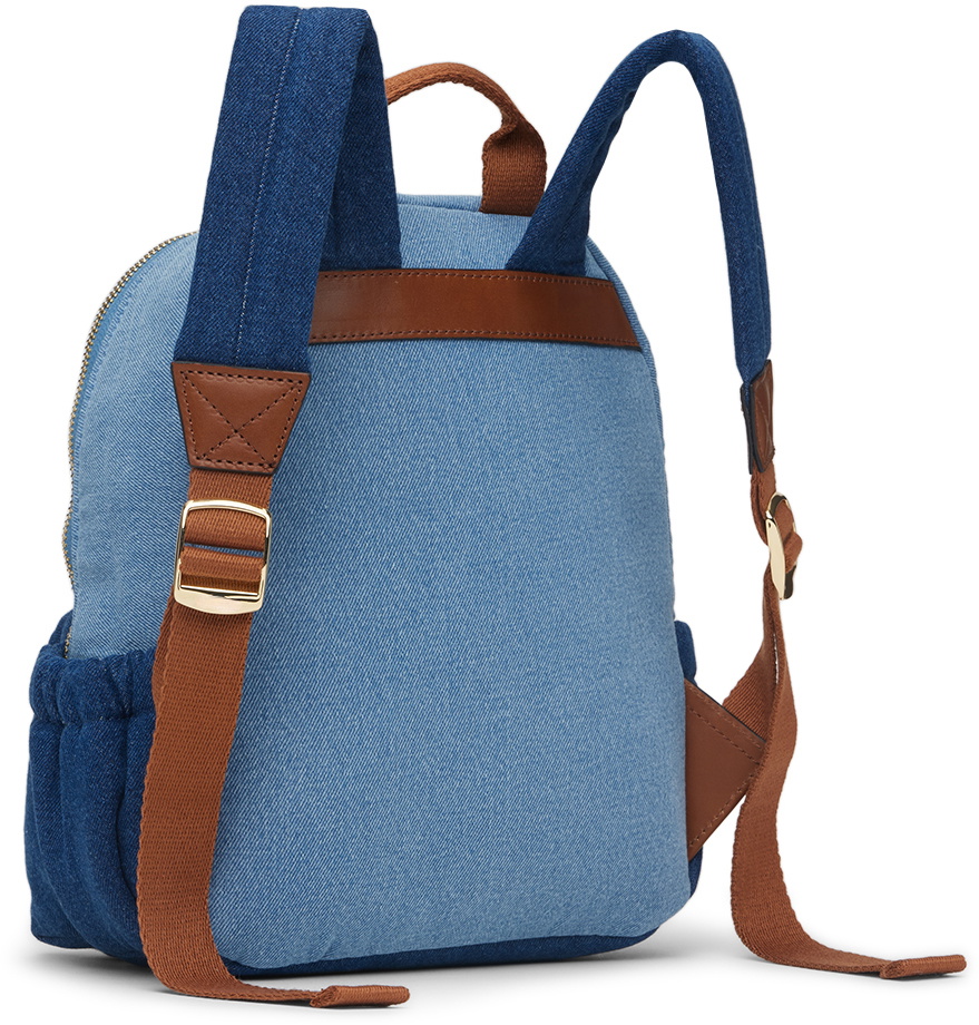 Chloé Kids Blue Embroidered Denim Backpack