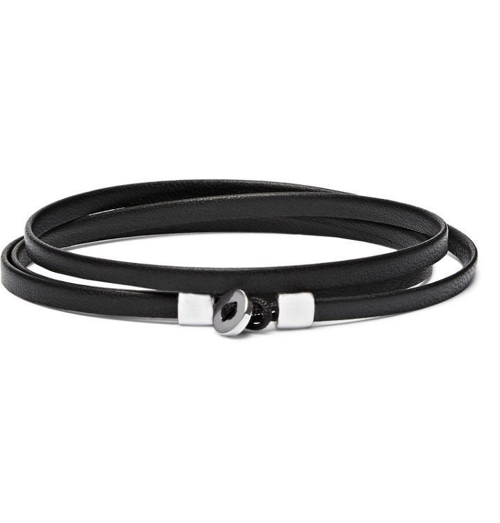 Photo: Miansai - Nexus Leather and Sterling Silver Wrap Bracelet - Black