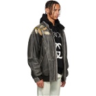 Gucci Black Leather Applique Bomber Jacket