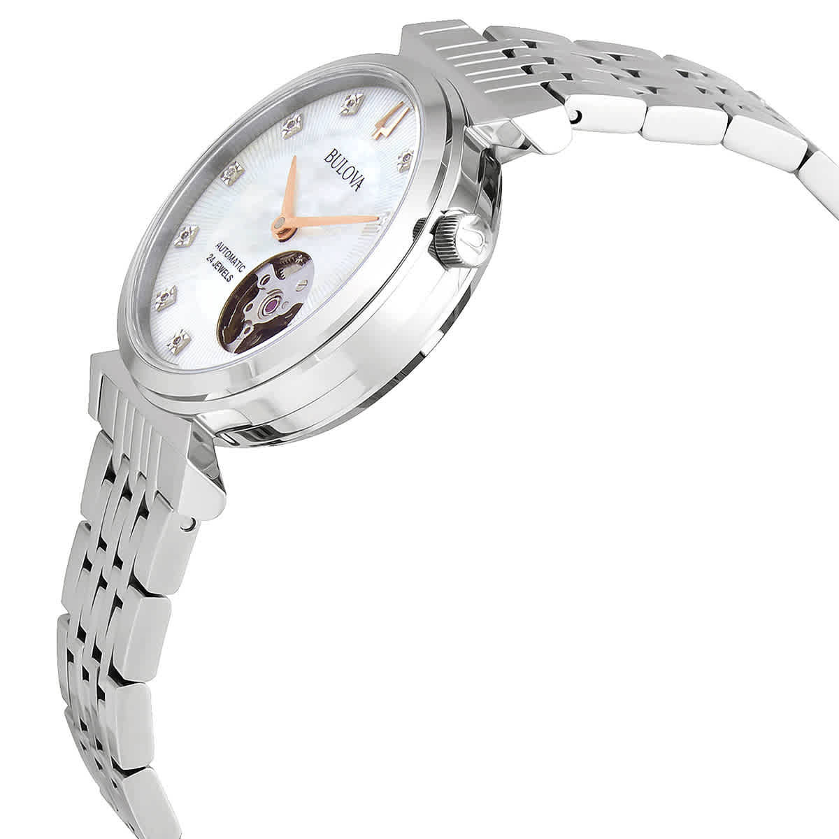 Bulova Regatta Automatic Diamond White Mother of Pearl Dial Ladies ...