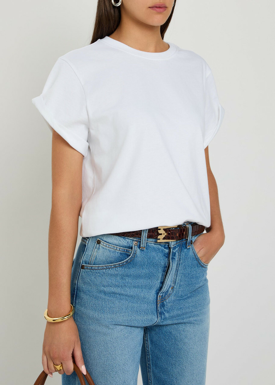 Victoria Beckham Dorian Pin Buckle Crocodile-effect Leather Belt Dark Brown