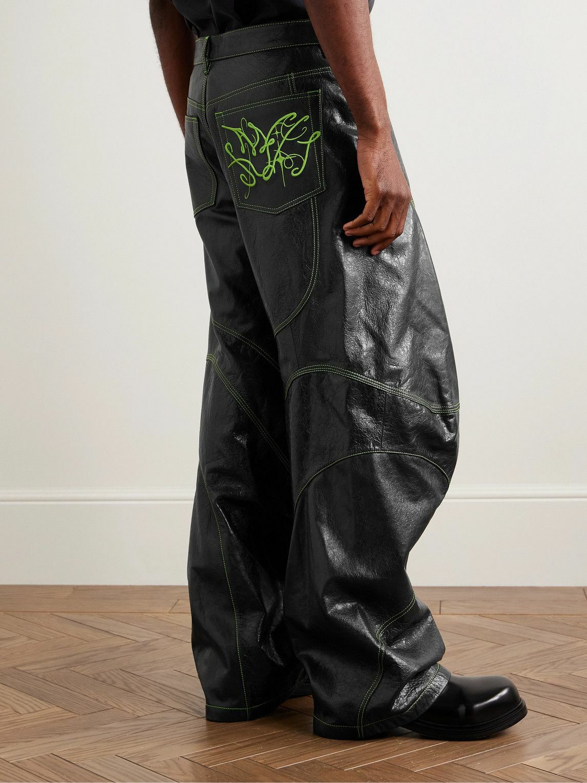 Acne Studios - Lorgata Wide-Leg Panelled Logo-Embroidered Leather