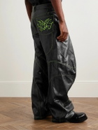 Acne Studios - Lorgata Wide-Leg Panelled Logo-Embroidered Leather Trousers - Black