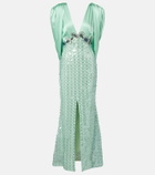 Là Fuori Sequined caped open-back gown