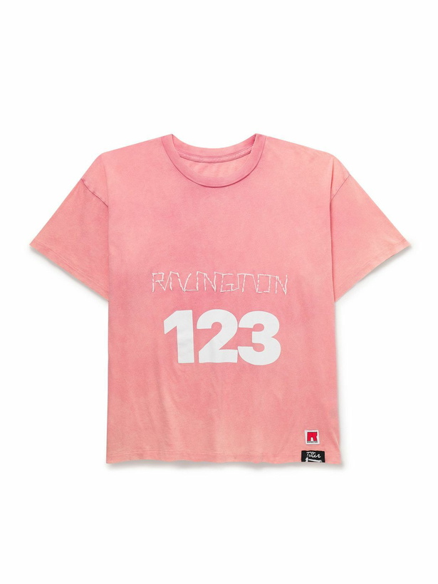 Photo: RRR123 - Logo-Print Embroidered Cotton-Jersey T-Shirt - Pink
