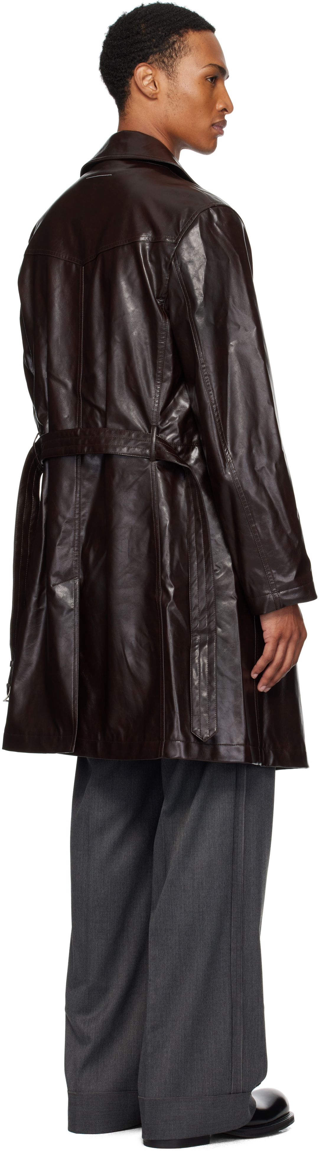 MM6 Maison Margiela Burgundy Double-Breasted Faux-Leather Jacket