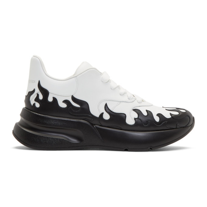 Photo: Alexander McQueen White and Black Flames Oversized Runner Sneakers