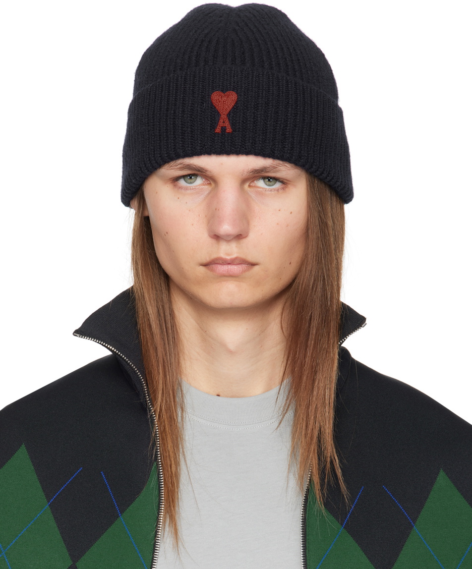 ★AMI PARIS★Black Wool Red Ami de coeur Beanie★ Black/Red Red Ami De Coeur Beanie | AMI PARIS