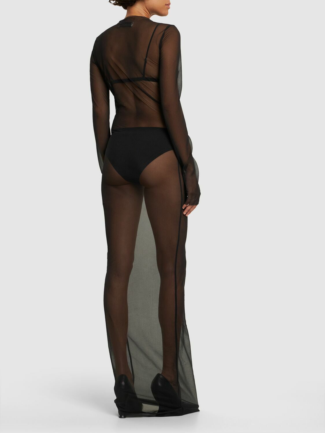 LUDOVIC DE SAINT SERNIN Long Sleeved Sheer Mesh Long Dress