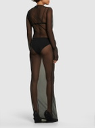 LUDOVIC DE SAINT SERNIN Long Sleeved Sheer Mesh Long Dress