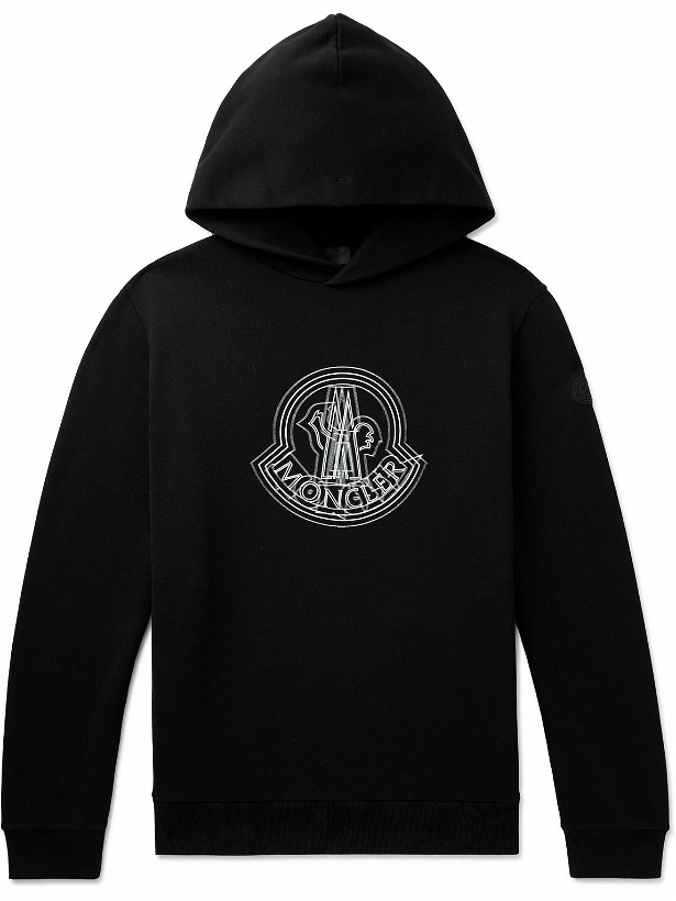 Photo: Moncler - Logo-Appliquéd Printed Cotton-Jersey Hoodie - Black