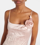 Blumarine Floral-appliqué satin midi dress