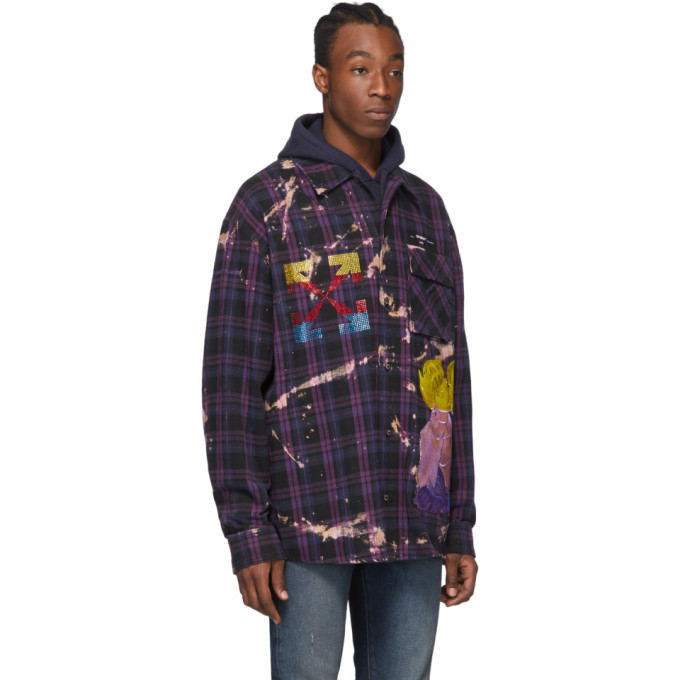 Off White & Purple Shirt Collar Printed Tunic main image 0