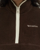 Sporty & Rich Serif Logo Sherpa Quarter Zip Brown Womens Fleece Jackets/Half-Zip
