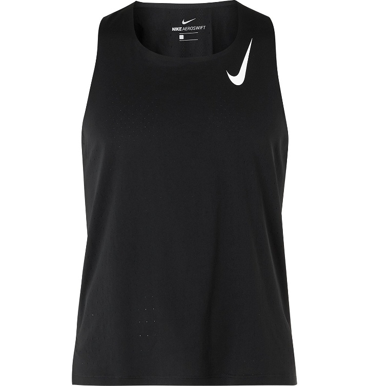 Photo: Nike Running - Aeroswift Logo-Print Perforated Dri-FIT Tank Top - Black