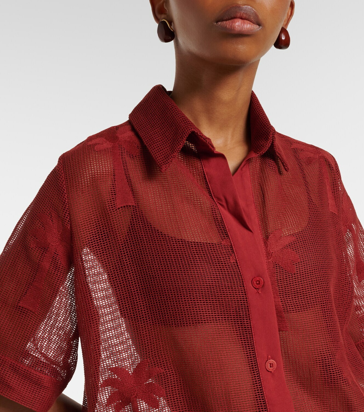 Johanna Ortiz Embroidered cotton-blend mesh shirt