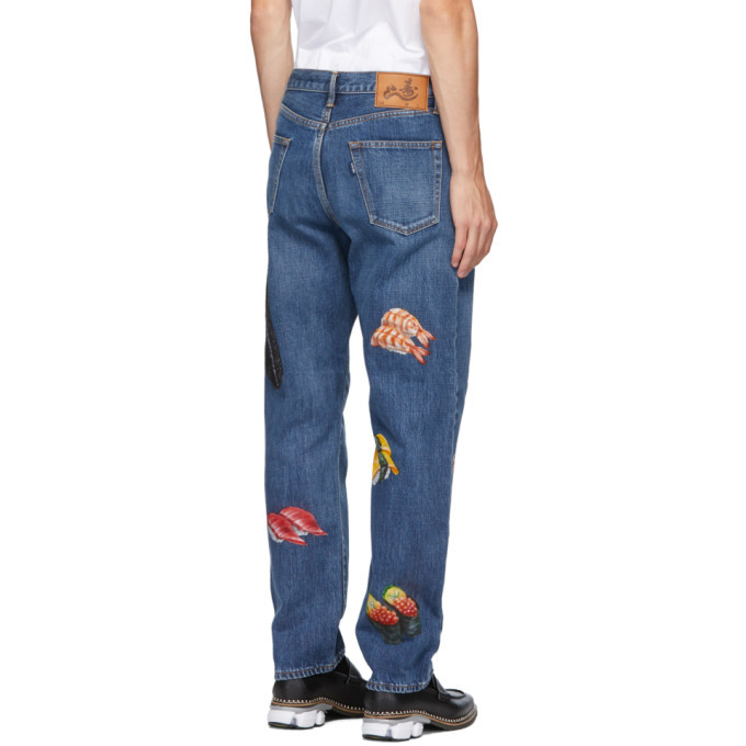 Doublet Blue Hand-Painted Food Jeans Doublet