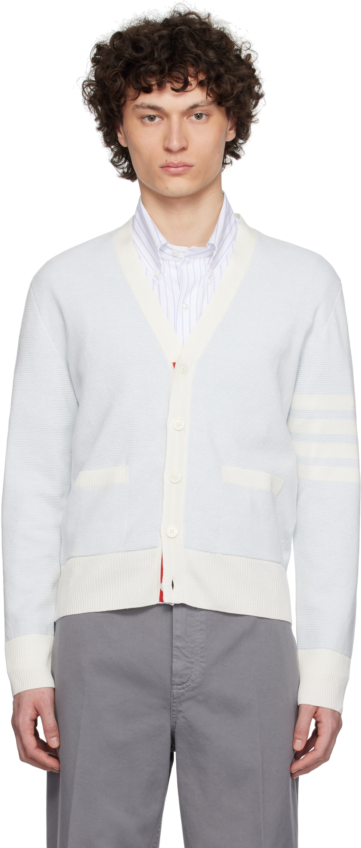 Thom Browne Fine Merino Wool 4 Bar Relaxed Fit Cardigan Cardigans 600051517blk