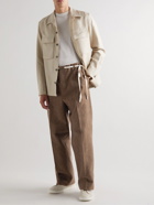 Zegna - Straight-Leg Herringbone Cotton-Jacquard Drawstring Trousers - Brown