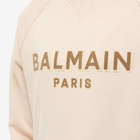Balmain Men's Flock & Foil Paris Logo Crew Sweat in Nude/Taupe
