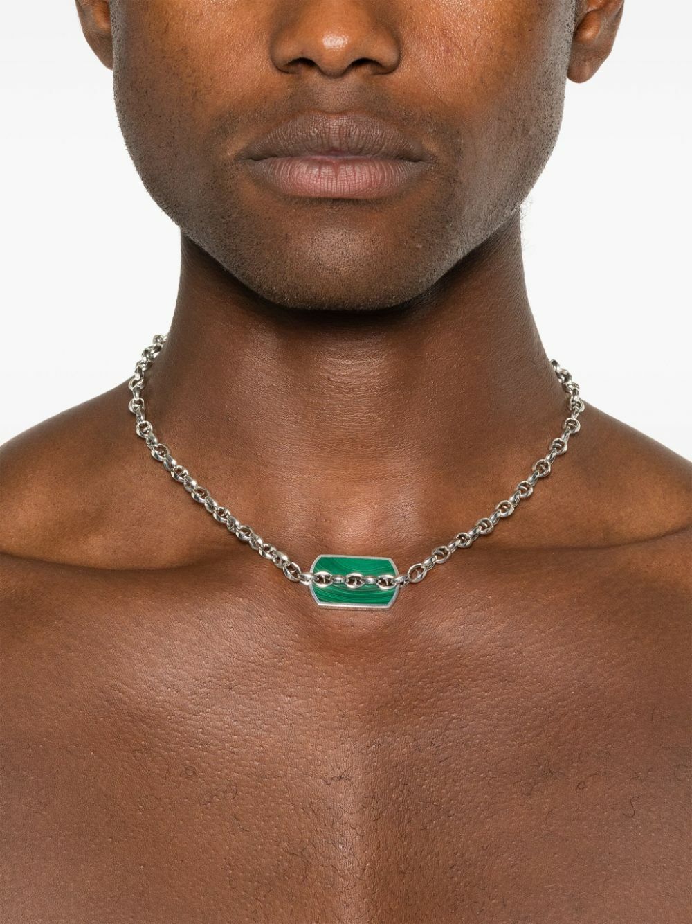 Stephen Webster Sterling Silver Inline Razer Tag Malachite Necklace