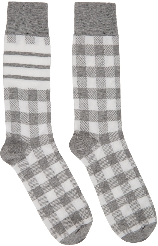 Photo: Thom Browne Grey & White Gingham Jacquard 4-Bar Socks