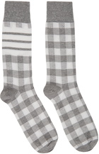 Thom Browne Grey & White Gingham Jacquard 4-Bar Socks