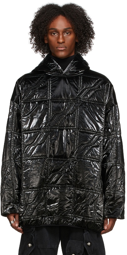 Photo: We11done Black Quilted Satin Hoodie