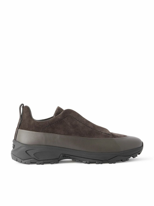 Photo: Zegna - Triple Stitch™ Monte Rubber-Trimmed Suede Slip-On Sneakers - Brown