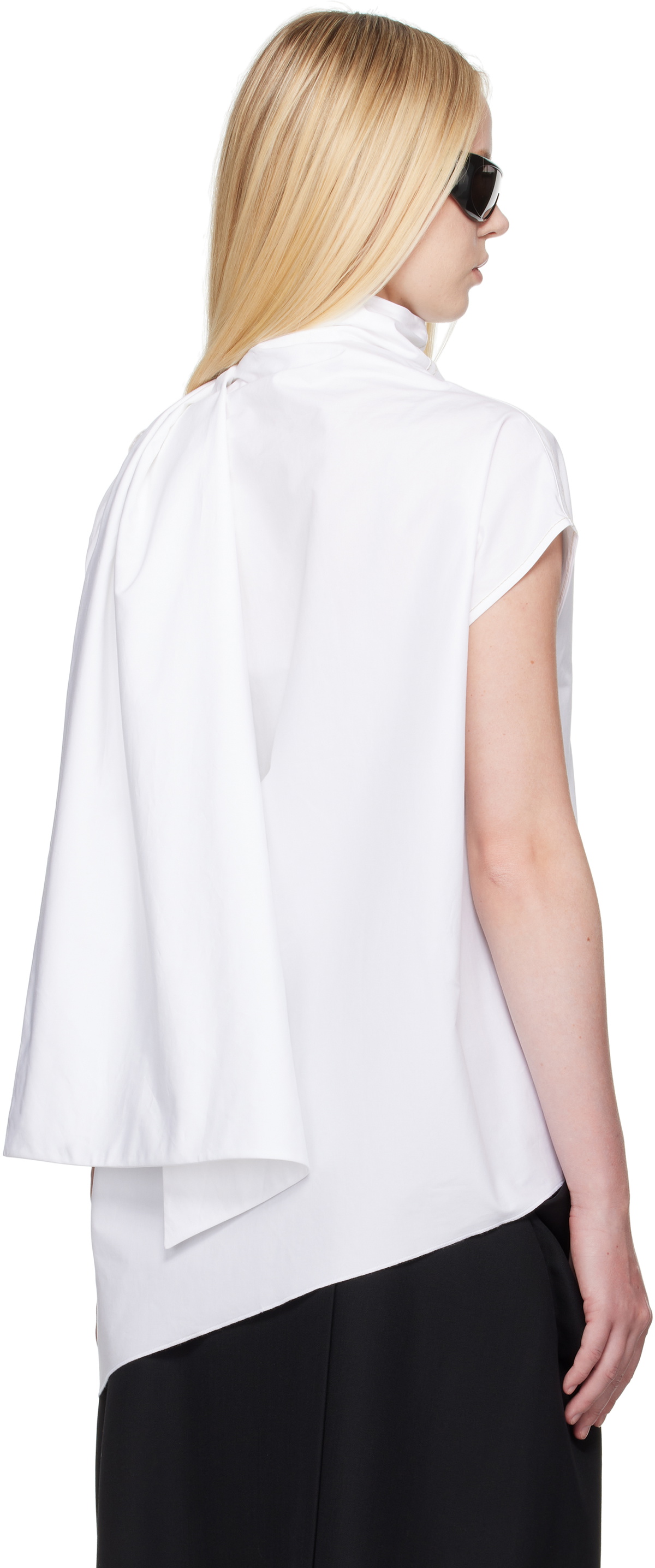 Carven White Scarf Blouse