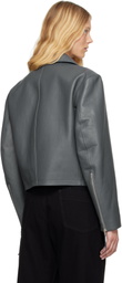 LEMAIRE Blue Boxy Cropped Leather Jacket