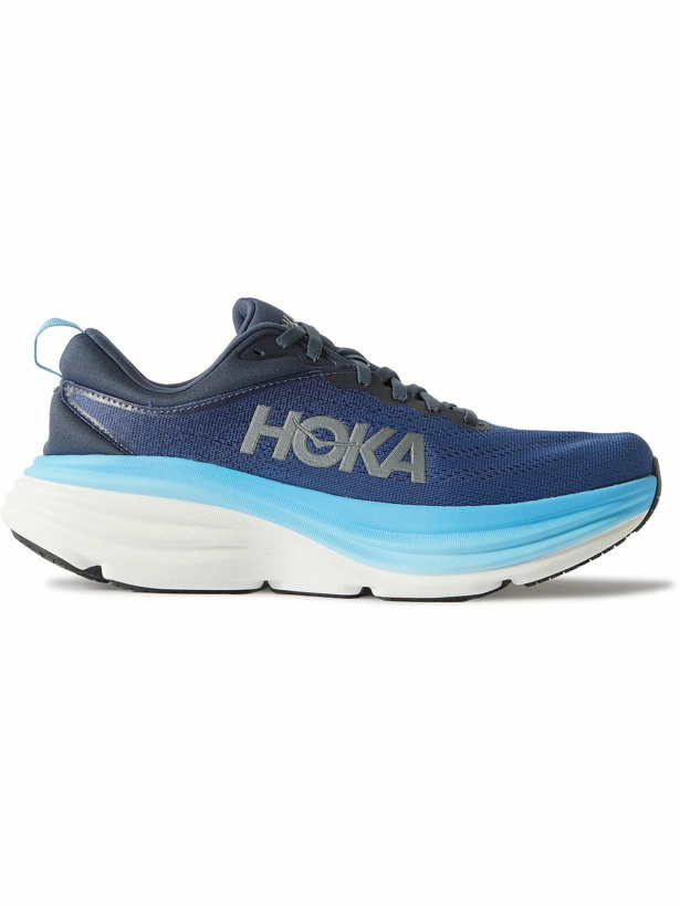 Photo: Hoka One One - M Bondi 8 Rubber-Trimmed Mesh Running Sneakers - Blue